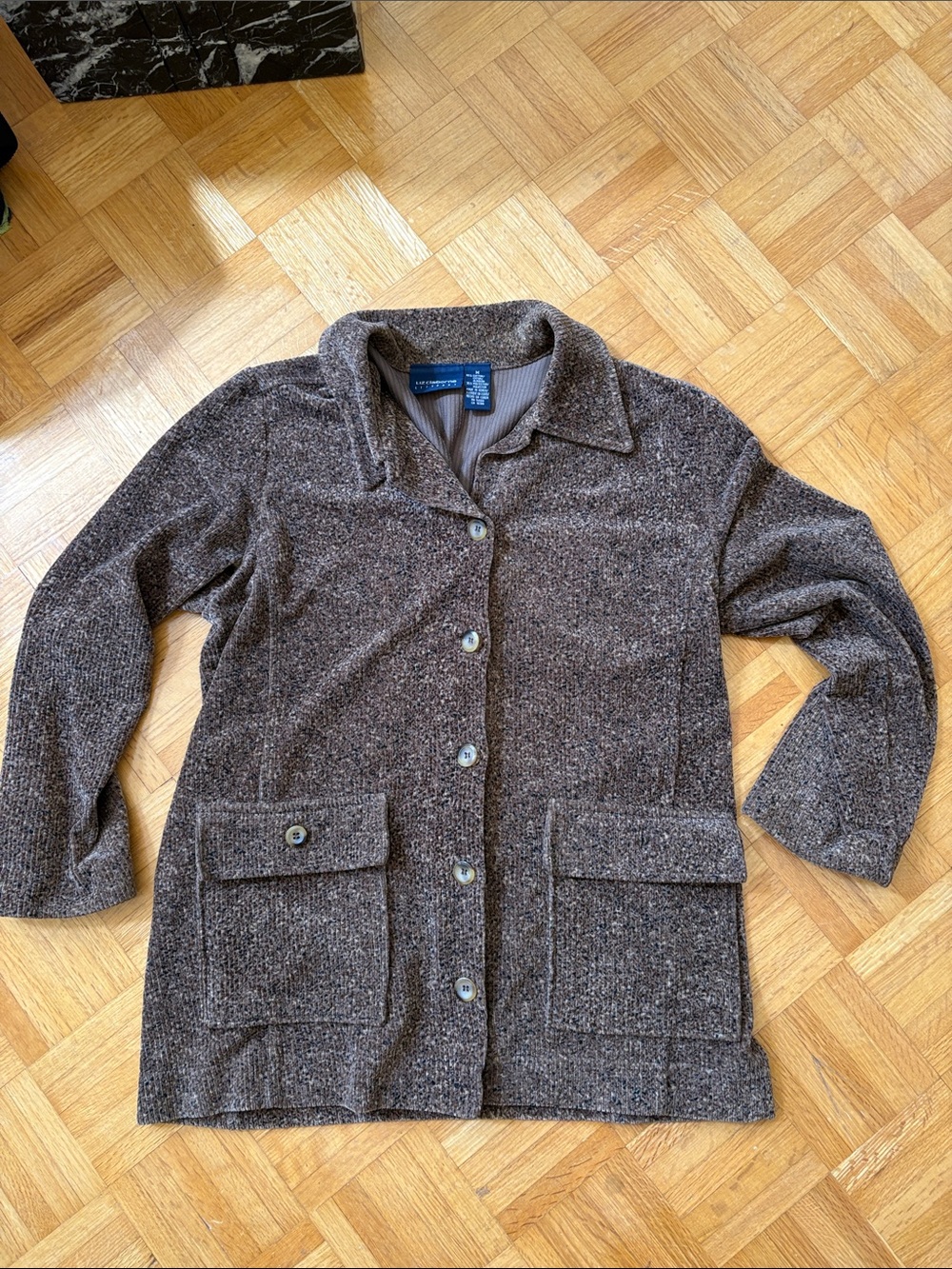 Liz Claiborne speckled Brown Button-Front Jacket cotton & polyester soft light